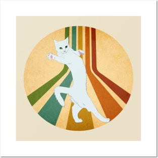 Retro Dancing White Cat Posters and Art